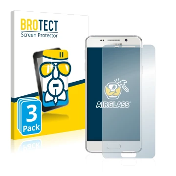 Face avant d’un emballage produit avec le logo de la marque BROTECT. À côté, l’appareil Samsung Galaxy A3 2016 est représenté 