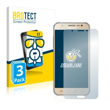 Face avant d’un emballage produit avec le logo de la marque BROTECT. À côté, l’appareil Samsung Galaxy J7 2016 est représenté 