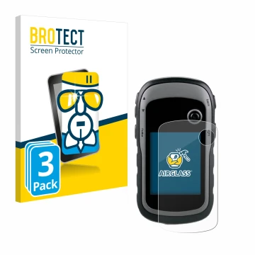 Face avant d’un emballage produit avec le logo de la marque BROTECT. À côté, l’appareil Garmin eTrex 30x est représenté avec l