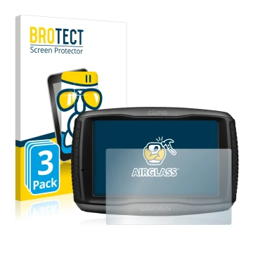 Face avant d’un emballage produit avec le logo de la marque BROTECT. À côté, l’appareil Garmin zumo 595LM est représenté avec 