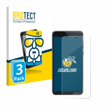 Face avant d’un emballage produit avec le logo de la marque BROTECT. À côté, l’appareil Honor 8 est représenté avec la protect