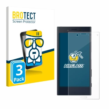 Face avant d’un emballage produit avec le logo de la marque BROTECT. À côté, l’appareil Sony Xperia X Compact est représenté a