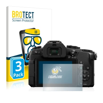 Face avant d’un emballage produit avec le logo de la marque BROTECT. À côté, l’appareil Panasonic Lumix DMC-G81 est représenté