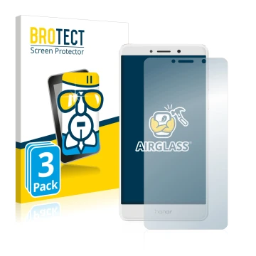 Face avant d’un emballage produit avec le logo de la marque BROTECT. À côté, l’appareil Honor 6X est représenté avec la protec