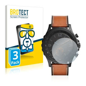 Face avant d’un emballage produit avec le logo de la marque BROTECT. À côté, l’appareil Fossil Q Nate est représenté avec la p