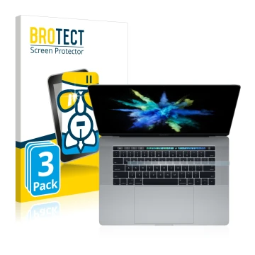 Face avant d’un emballage produit avec le logo de la marque BROTECT. À côté, l’appareil Apple MacBook Pro 15