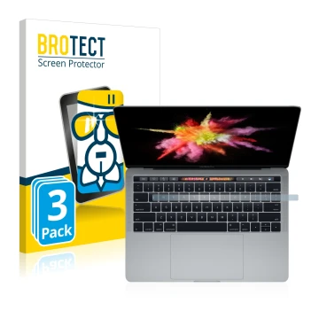 Face avant d’un emballage produit avec le logo de la marque BROTECT. À côté, l’appareil Apple MacBook Pro 13
