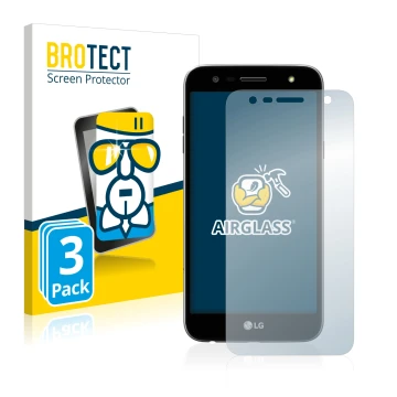 Face avant d’un emballage produit avec le logo de la marque BROTECT. À côté, l’appareil LG X Power 2 est représenté avec la pr