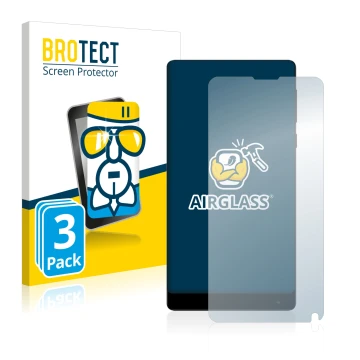 Face avant d’un emballage produit avec le logo de la marque BROTECT. À côté, l’appareil Xiaomi Mi Mix 2 est représenté avec la