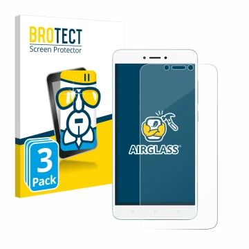 Face avant d’un emballage produit avec le logo de la marque BROTECT. À côté, l’appareil Xiaomi Redmi 4X est représenté avec la