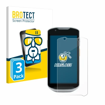 Face avant d’un emballage produit avec le logo de la marque BROTECT. À côté, l’appareil Zebra TC56 est représenté avec la prot