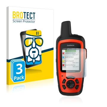 Face avant d’un emballage produit avec le logo de la marque BROTECT. À côté, l’appareil Garmin inReach Explorer+ est représent