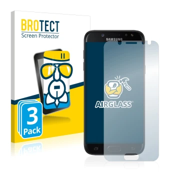 Face avant d’un emballage produit avec le logo de la marque BROTECT. À côté, l’appareil Samsung Galaxy J5 2017 est représenté 
