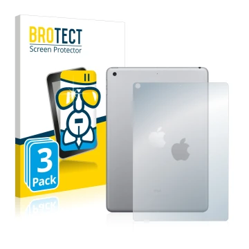 Face avant d’un emballage produit avec le logo de la marque BROTECT. À côté, l’appareil Apple iPad 9.7