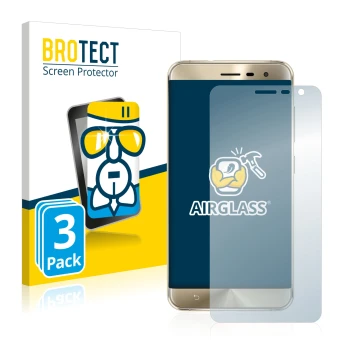 Face avant d’un emballage produit avec le logo de la marque BROTECT. À côté, l’appareil ASUS ZenFone 3 ZE552KL est représenté 