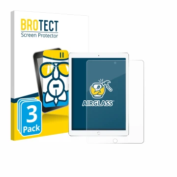 Face avant d’un emballage produit avec le logo de la marque BROTECT. À côté, l’appareil Apple iPad Pro 10.5