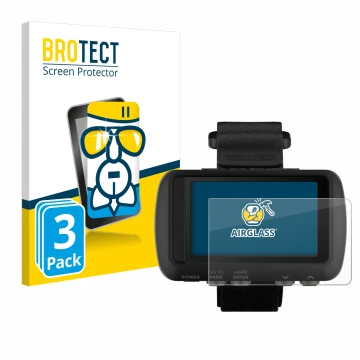 Face avant d’un emballage produit avec le logo de la marque BROTECT. À côté, l’appareil Garmin Foretrex 601 est représenté ave