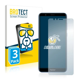 Face avant d’un emballage produit avec le logo de la marque BROTECT. À côté, l’appareil Honor 7X est représenté avec la protec