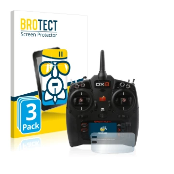 Face avant d’un emballage produit avec le logo de la marque BROTECT. À côté, l’appareil Spektrum DX8 G2 est représenté avec la