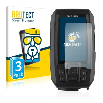 Face avant d’un emballage produit avec le logo de la marque BROTECT. À côté, l’appareil Garmin Striker Plus 4 est représenté a