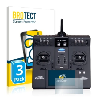 Face avant d’un emballage produit avec le logo de la marque BROTECT. À côté, l’appareil Robbe Futaba FX-36 est représenté avec