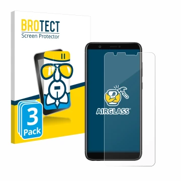 Face avant d’un emballage produit avec le logo de la marque BROTECT. À côté, l’appareil Huawei P smart 2018 est représenté ave