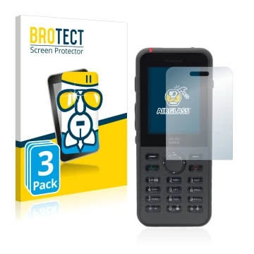 Face avant d’un emballage produit avec le logo de la marque BROTECT. À côté, l’appareil Cisco IP Phone 8821 est représenté ave
