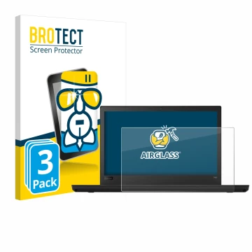 Face avant d’un emballage produit avec le logo de la marque BROTECT. À côté, l’appareil Lenovo ThinkPad T480 est représenté av