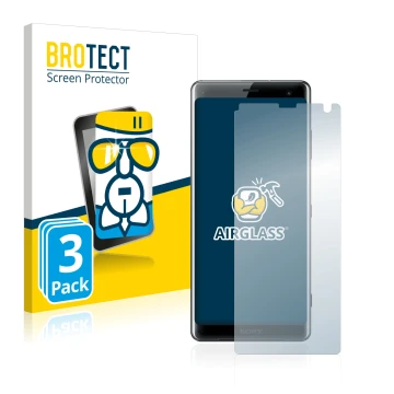 Face avant d’un emballage produit avec le logo de la marque BROTECT. À côté, l’appareil Sony Xperia XZ3 est représenté avec la
