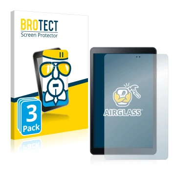 Face avant d’un emballage produit avec le logo de la marque BROTECT. À côté, l’appareil Samsung Galaxy Tab A 10.5 2018 LTE est