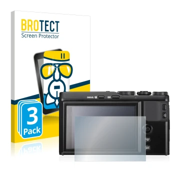 Face avant d’un emballage produit avec le logo de la marque BROTECT. À côté, l’appareil Fujifilm XF10 est représenté avec la p