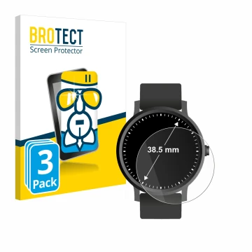 Face avant d’un emballage produit avec le logo de la marque BROTECT. À côté, l’appareil Montres (Circulaire, ø: 38.5 mm) est r