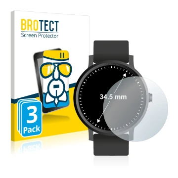 Face avant d’un emballage produit avec le logo de la marque BROTECT. À côté, l’appareil Montres (Circulaire, ø: 34.5 mm) est r