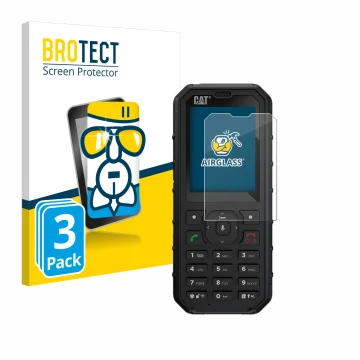 Face avant d’un emballage produit avec le logo de la marque BROTECT. À côté, l’appareil Caterpillar Cat B35 est représenté ave