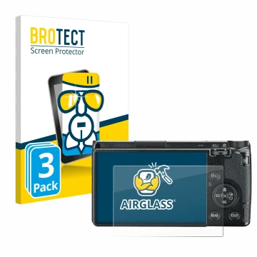 Face avant d’un emballage produit avec le logo de la marque BROTECT. À côté, l’appareil Ricoh GR III 2019 R02010 est représent