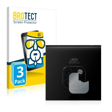 Face avant d’un emballage produit avec le logo de la marque BROTECT. À côté, l’appareil Huawei Mate 20 (Caméra UNIQUEMENT) est