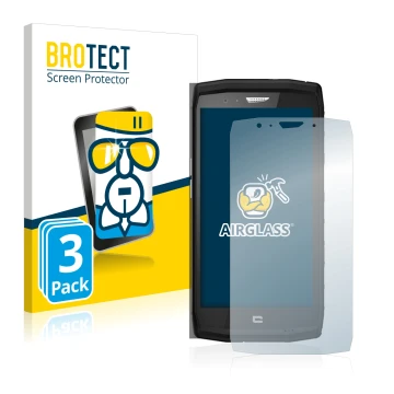 Face avant d’un emballage produit avec le logo de la marque BROTECT. À côté, l’appareil Crosscall Trekker X4 est représenté av