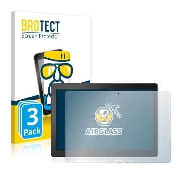 Face avant d’un emballage produit avec le logo de la marque BROTECT. À côté, l’appareil Lenovo Tab P10 (10,1