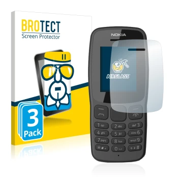 Face avant d’un emballage produit avec le logo de la marque BROTECT. À côté, l’appareil Nokia 106 2018 est représenté avec la 