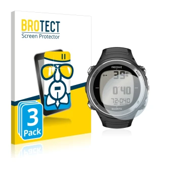 Face avant d’un emballage produit avec le logo de la marque BROTECT. À côté, l’appareil Suunto D4F est représenté avec la prot