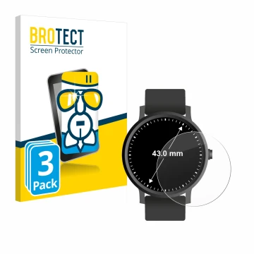 Face avant d’un emballage produit avec le logo de la marque BROTECT. À côté, l’appareil Circulaire Displays (ø: 43 mm) est rep