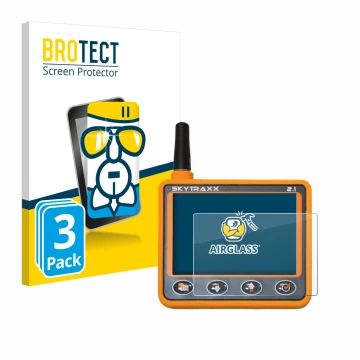Face avant d’un emballage produit avec le logo de la marque BROTECT. À côté, l’appareil Skytraxx 2.1 Vario est représenté avec