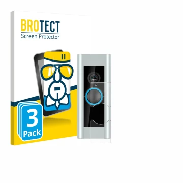 Face avant d’un emballage produit avec le logo de la marque BROTECT. À côté, l’appareil Ring Video Doorbell Pro (Version 2) es