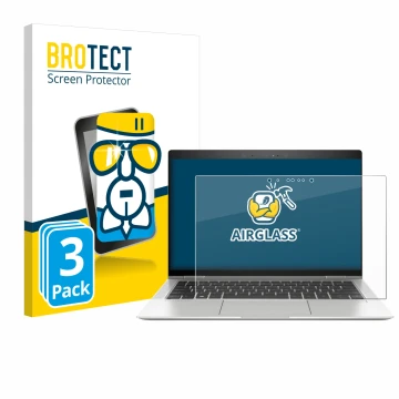 Face avant d’un emballage produit avec le logo de la marque BROTECT. À côté, l’appareil HP EliteBook x360 1030 G3 est représen