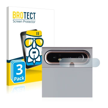 Face avant d’un emballage produit avec le logo de la marque BROTECT. À côté, l’appareil Samsung Galaxy A80 (Caméra UNIQUEMENT)