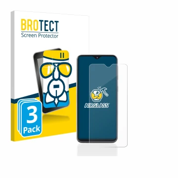 Face avant d’un emballage produit avec le logo de la marque BROTECT. À côté, l’appareil Samsung Galaxy A20e est représenté ave