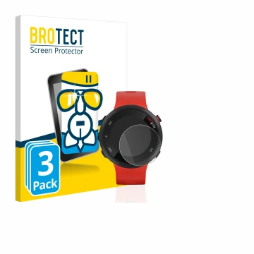 Face avant d’un emballage produit avec le logo de la marque BROTECT. À côté, l’appareil Garmin Forerunner 45 est représenté av