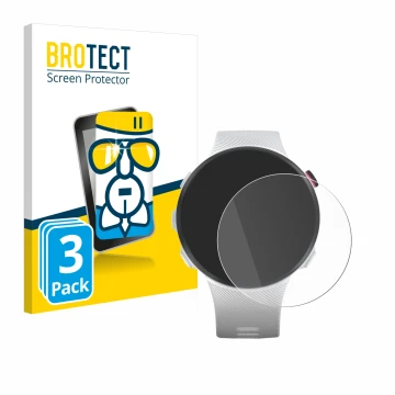 Face avant d’un emballage produit avec le logo de la marque BROTECT. À côté, l’appareil Garmin Forerunner 45S est représenté a