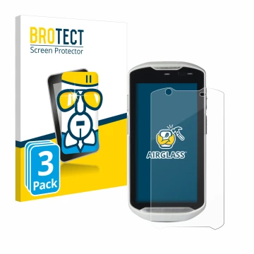 Face avant d’un emballage produit avec le logo de la marque BROTECT. À côté, l’appareil Zebra TC52-HC est représenté avec la p