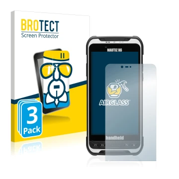 Face avant d’un emballage produit avec le logo de la marque BROTECT. À côté, l’appareil Handheld Nautiz X6 est représenté avec